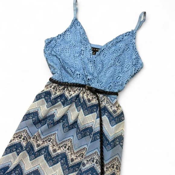 As U Wish boho blue hi low maxi dress with adjustable straps and belt. Size M - Picture 2 of 8